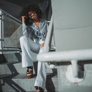 Blue/White Silk Button Up